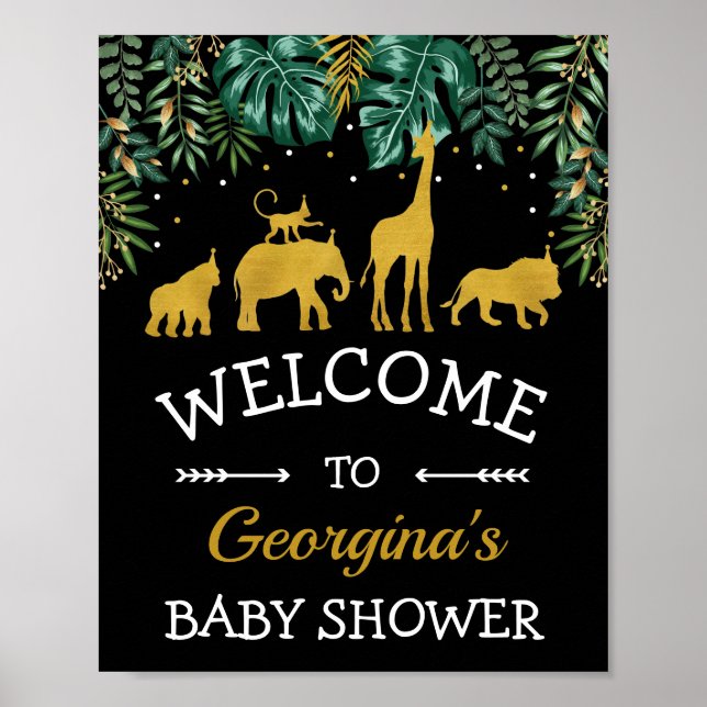Poster Safari tropical Jungle Animaux Baby shower Bienven (Devant)