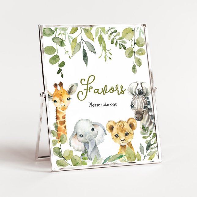 Poster Safari Wild One Jungle Privilégier (Greenery Animals Baby Shower Favors Sign)
