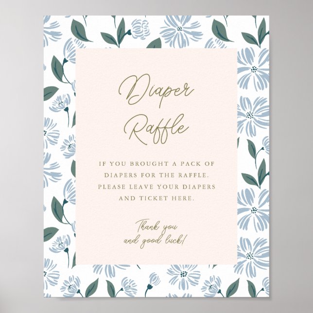 Poster Sage and Dusty Blue Floral 8x10 Diaper Raffle Sign (Devant)