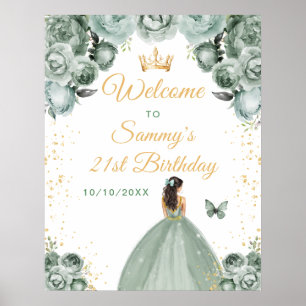 Poster Sage Brunette Hair Princesse Anniversaire Bienvenu