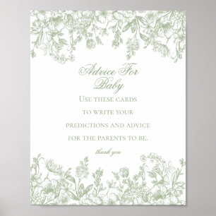 Poster Sage Chinoiserie Conseil pour le jeu Baby shower