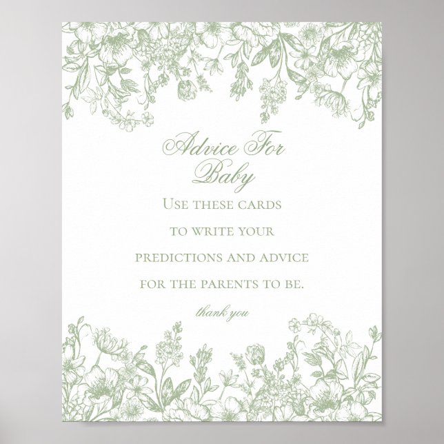 Poster Sage Chinoiserie Conseil pour le jeu Baby shower (Devant)