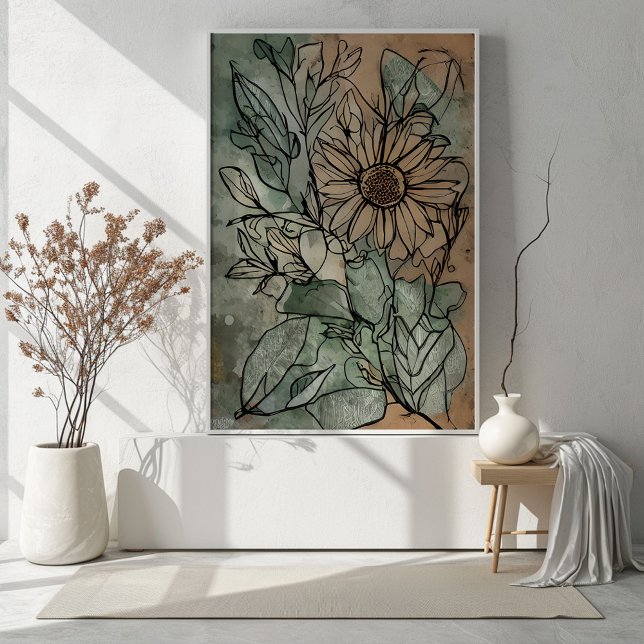 Poster Sage floral Boho Abstrait et beige (This pretty floral abstract is available in a variety of sizes to fit standard frames. )