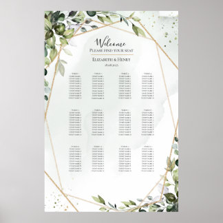 Poster Sage gold eucalyptus boho wedding seating chart
