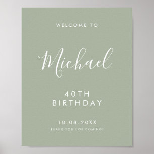 Poster Sage Gree Script Manuscrit Bienvenue 40e Anniversa