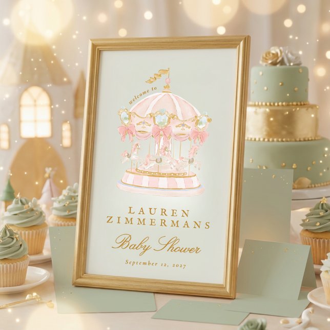 Poster sage green carousel baby shower welcome sign (Créateur téléchargé)