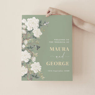 Poster Sage Green Chinoiserie Floral Mariage Bienvenue