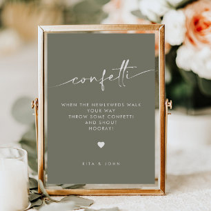 Poster Sage Green Confetti Moderne Envoyer Signal Mariage
