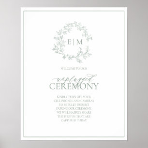 Poster Sage Green Crest Monogramme Mariage débranché