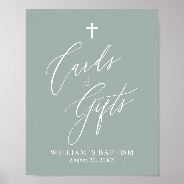 Poster Sage Green Cross Boy Baptiser Cartes et Cadeaux Po (Devant)
