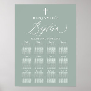 Poster Sage Green Cross Boy Baptism Seating Chart Sign