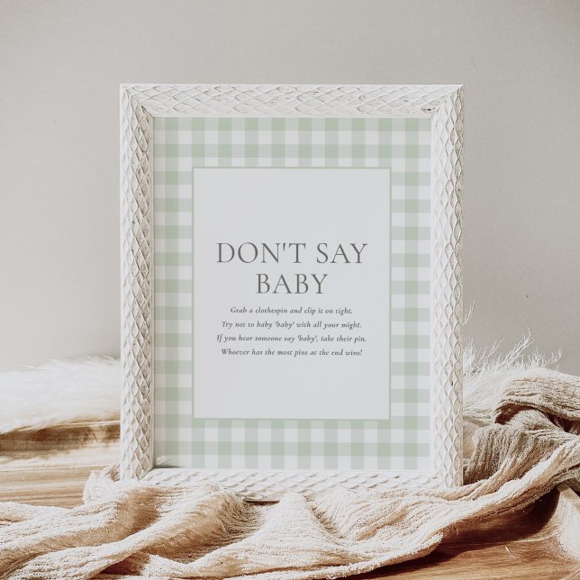 Poster Sage Green En vichy Baby shower Ne pas dire bébé s (Créateur téléchargé)