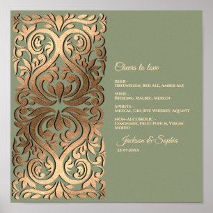 Poster Sage Green et Gold Elegant Luxe Menu Signe