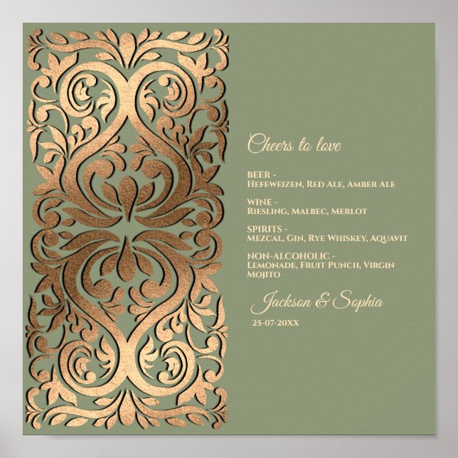 Poster Sage Green et Gold Elegant Luxe Menu Signe (Devant)
