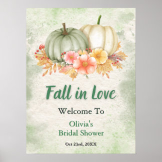 Poster Sage Green Fall in Love Bridal Shower Welcome