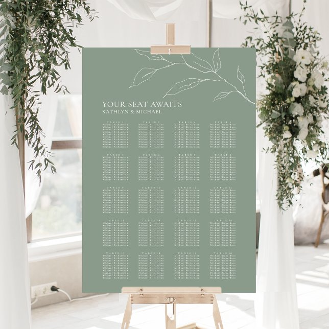 Poster Sage Green Feuille d'olive Mariage 20 Table Siège (Créateur téléchargé)