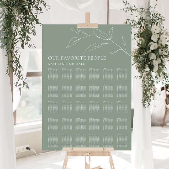 Poster Sage Green Feuille d'olive Mariage 30 Table Sièges (Créateur téléchargé)