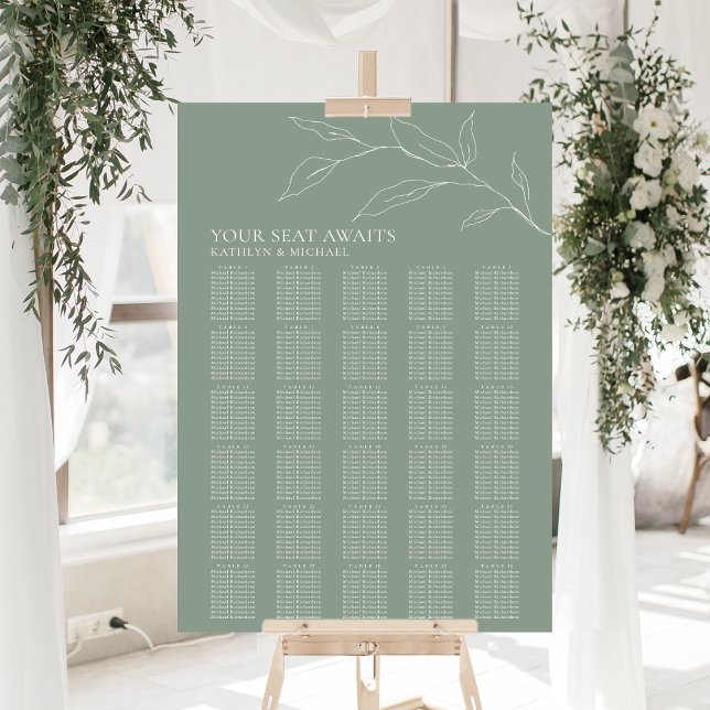 Poster Sage Green Feuille d'olive Mariage 30 Table Sièges (Créateur téléchargé)
