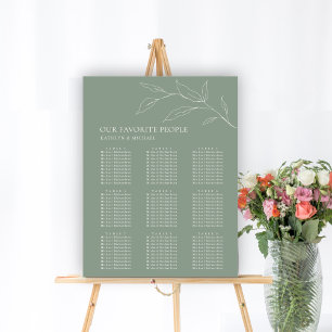Poster Sage Green Feuille d'olive Mariage 9 Table Sièges