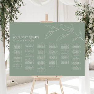 Poster Sage Green Feuille d'olive Mariage Siège alphabéti