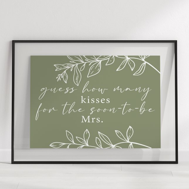 Poster Sage Green Fleurs Boho Devinez Combien De Baisers  (Créateur téléchargé)