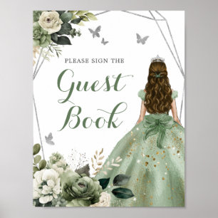 Poster Sage Green Géométrique Princesse XV Años Livre d'o