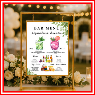 Poster Sage Green Greenery Bar Menu Mariage Boisson Signa
