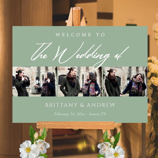 Poster Sage Green Keepsaké : Mariage personnalisé Bienven (Sage Green Keepsake Personalized Wedding Welcome Poster)