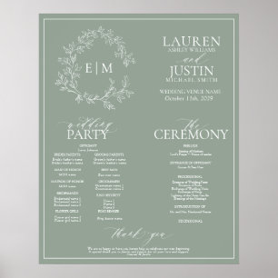 Poster Sage Green Leafy Crest Monogramme Programme de mar