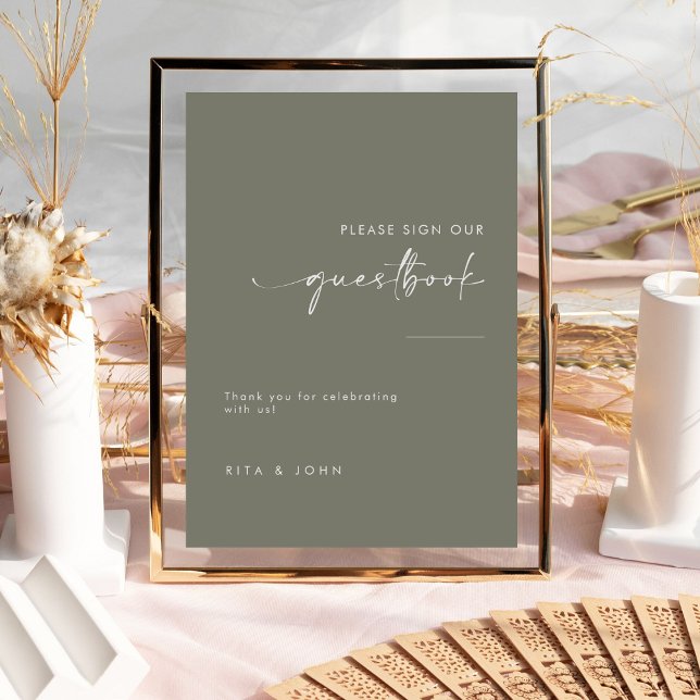 Poster Sage Green Mariage S'Il Vous Plaît Signer Notre Gu (Créateur téléchargé)