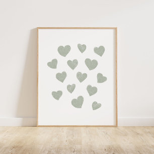 Poster Sage Green Petits Coeurs