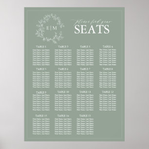 Poster Sage Green Poirier Monogramme Mariage Siège Po