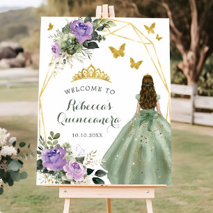Poster Sage Green Purple Princesse Quinceañera Bienvenue
