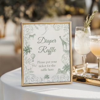 Poster Sage Green Safari Jungle Animals Diaper Raffle