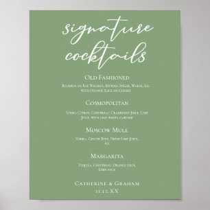 Poster Sage Green Spring Wedding Signature Cocktails Menu