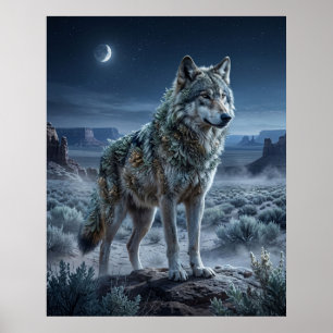 Poster Sage Loup Lune Déserte