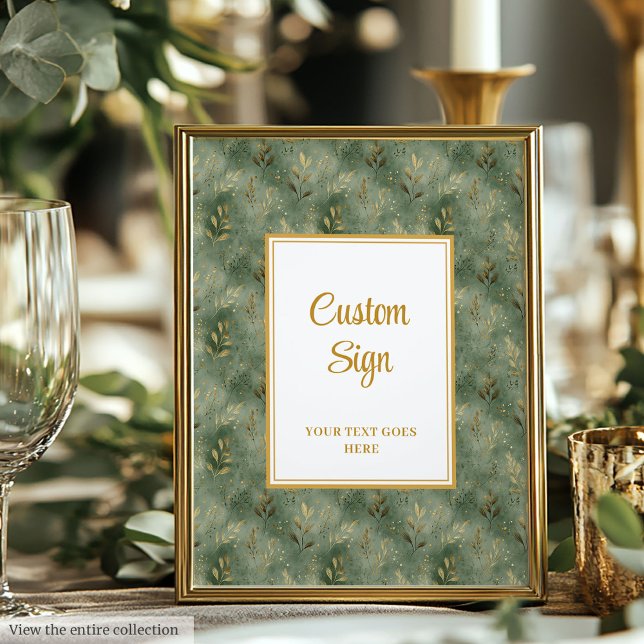 Poster Sage minimal Vert Gold Foliing Panneau personnalis (Minimal Sage Green Gold Foliage Custom Poster)