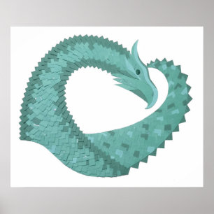Poster Sage vert coeur dragon sur blanc