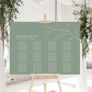 Poster Sage Vert Feuille d'olive Mariage 12 Table Sièges