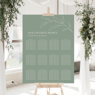 Poster Sage Vert Feuille d'olive Mariage 12 Table Sièges