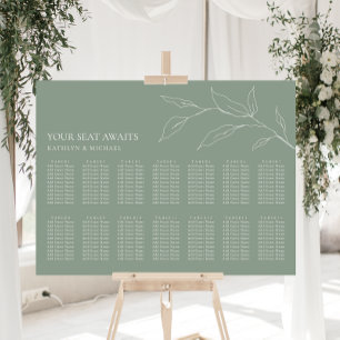 Poster Sage Vert Feuille d'olive Mariage 14 Table Sièges