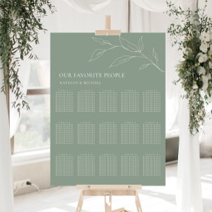 Poster Sage Vert Feuille d'olive Mariage 15 Table Sièges
