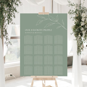 Poster Sage Vert Feuille d'olive Mariage 16 Table Sièges