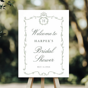 Poster Sage vert moderne classique French Baby Shower