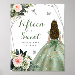 Poster Sage vert rose rose Blush XV Años Quinze est sucré