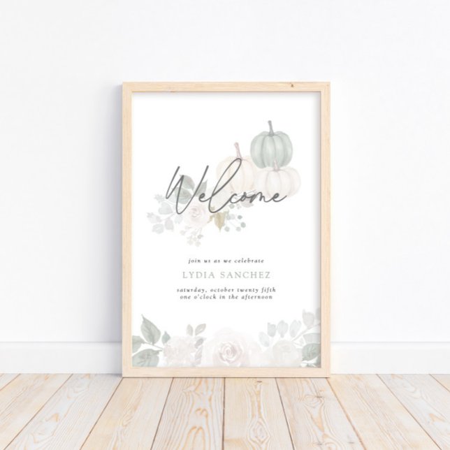 Poster Sage & White - Floral Citrouille Automne Bienvenue (Available for print and digital download!)