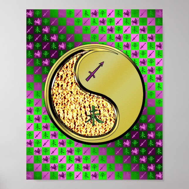Poster Sagittaire et chèvre métallique (Devant)