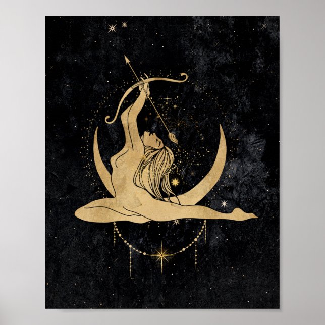 Poster Sagittaire zodiaque | Astrologie noire en or cosmi (Devant)