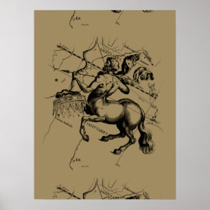 Poster Sagittarius Constellation Carte Engraving Hevelius