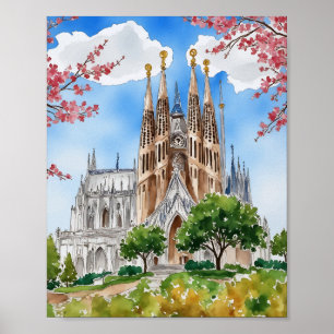 Poster Sagrada Familia Barcelone Espagne Aquarelle
